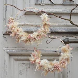 Couronne de fleurs séchées Blanche/Rose